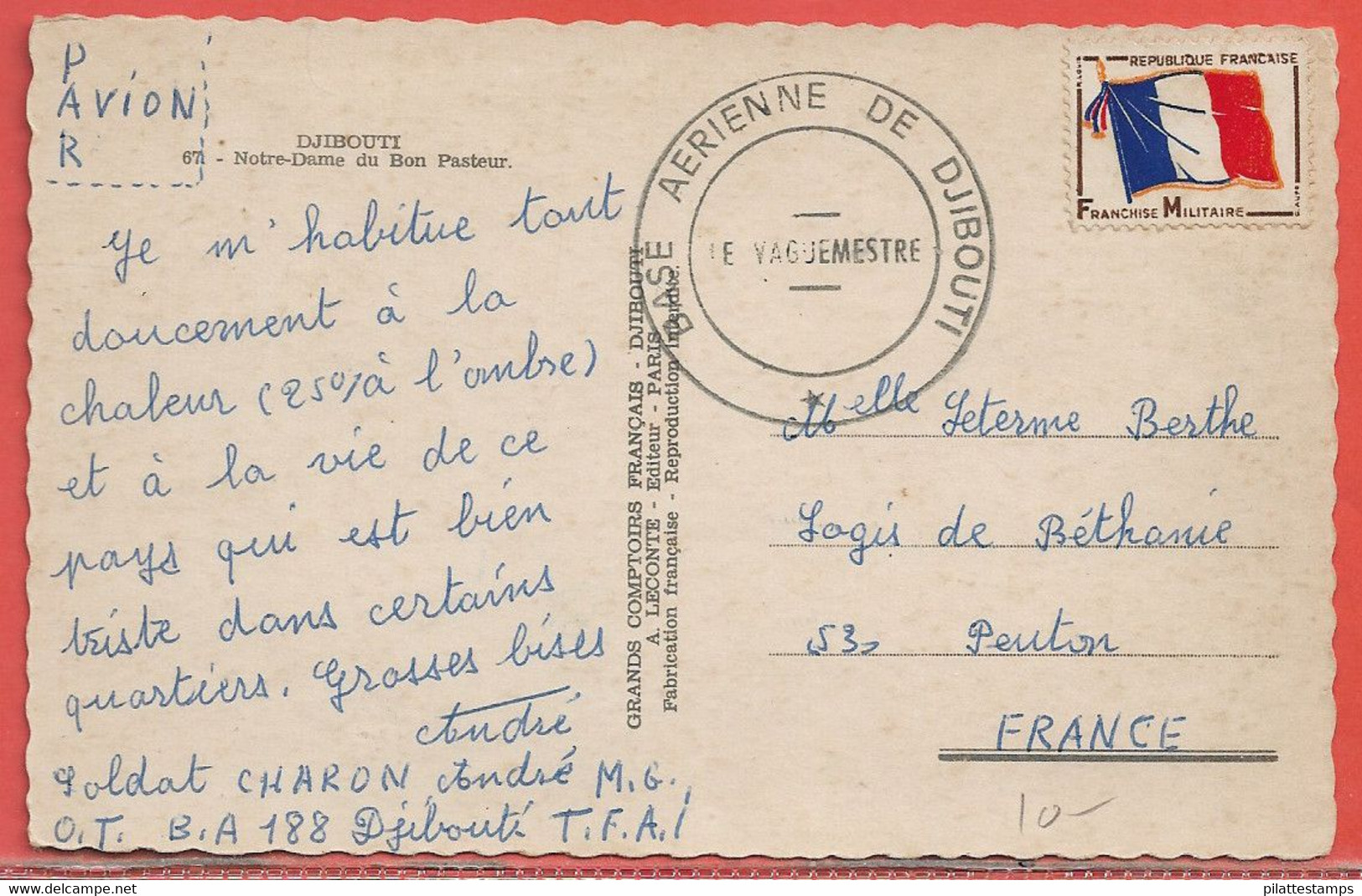 AFARS ET ISSAS CARTE EN FRANCHISE DE DJIBOUTI POUR PEUTON FRANCE - Lettres & Documents
