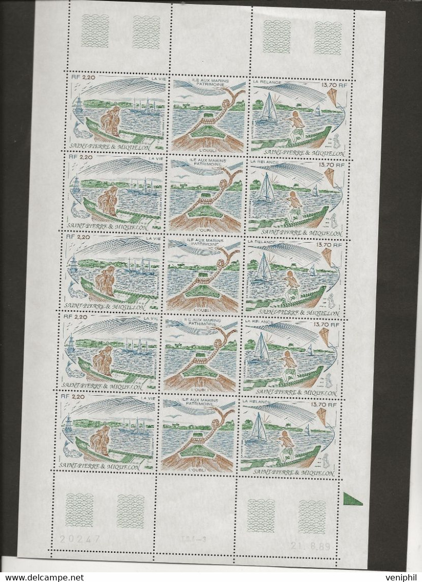 ST PIERRE ET MIQUELON -  N° 509 A -TRIPTYQUE  FEUILLE DE 5 - ANNEE 1989 - COTE / 50 € - Ungebraucht