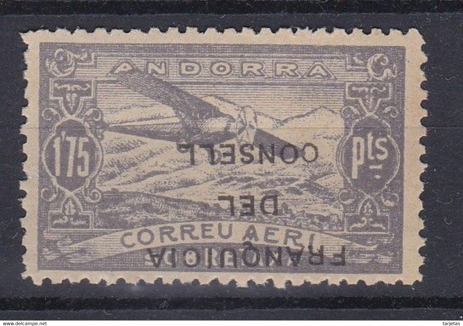 NE31 RESELLO AL REVES - SELLO DE ANDORRA DE PAISAJES DEL AÑO 1932 ** FRANQUICIA DEL CONSELL (NUEVO) - Nuevos