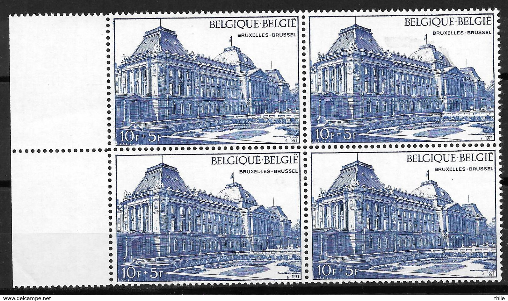 COB 1607 ** - Bruxelles - Palais Royal - Point Bleu Sur Le E De BELGIQUE - Bloc De 4 Timbres - 1961-1990