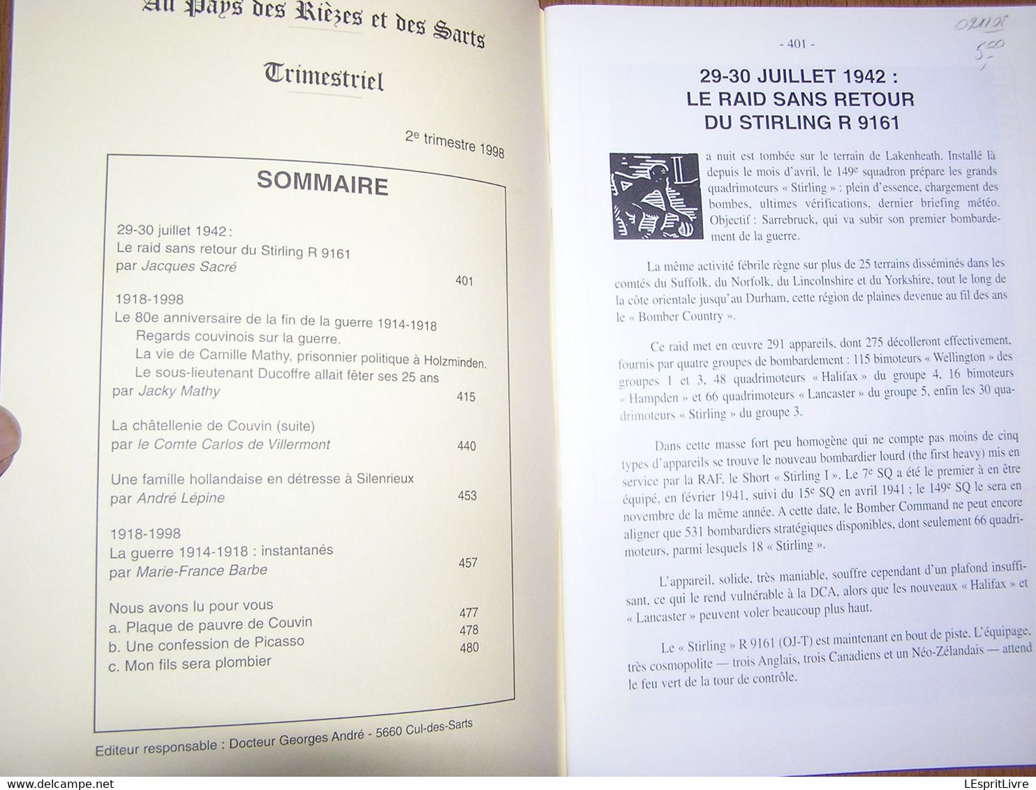 AU PAYS DES RIEZES & DES SARTS N° 150 Régionalisme Couvin Crash Avion Stirling Guerre 40 45 Rocroi 14 18 Châtellenie - Belgique