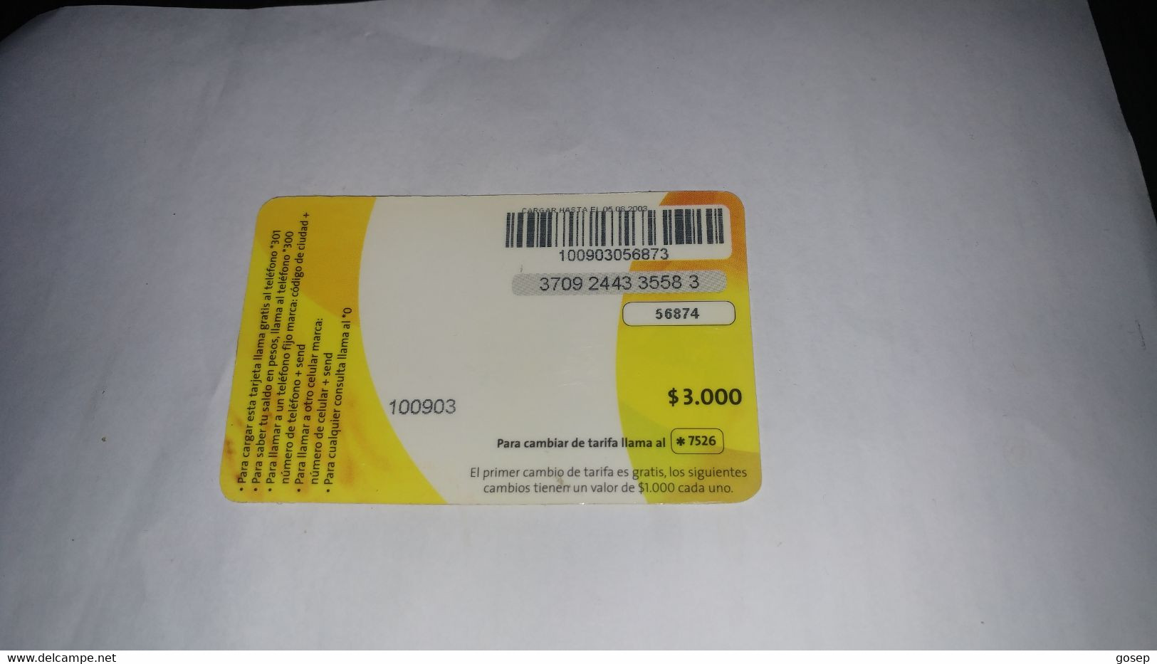 Chile-amistar-telefonica-(161)-($3.000)-(3709-2443-3558-3)-(date Not)-(look Outside)-used Card+1card Prepiad Free - Chili