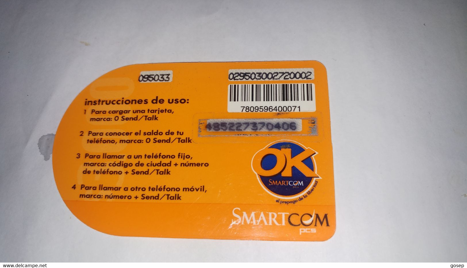 Chile-smartcom-(162)-($3.000)-(485227370406)-(095033)-(look Outside)-used Card+1card Prepiad Free - Chile