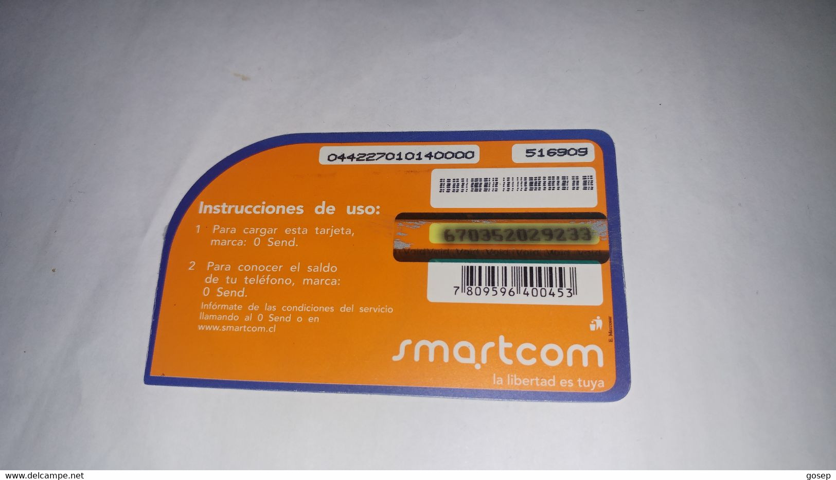 Chile-smartcom-(164)-($3.600)-(678352029233)-(516909)-(look Out Side)-used Card+1card Prepiad Free - Chile
