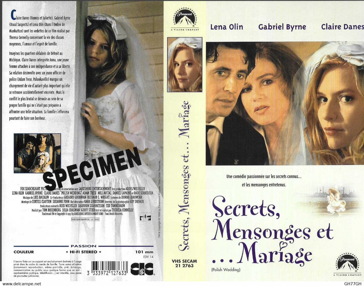"SECRETS, MENSONGES ET MARIAGE" -jaquette SPECIMEN Originale CIC VIDEO -polish Wedding - Drame