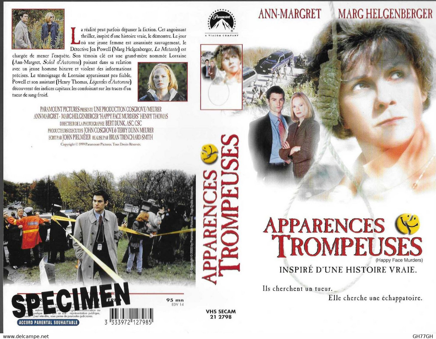 "APPARENCES TROMPEUSES" -jaquette SPECIMEN Originale PARAMOUNT VIDEO -happy Face Murders - Krimis & Thriller