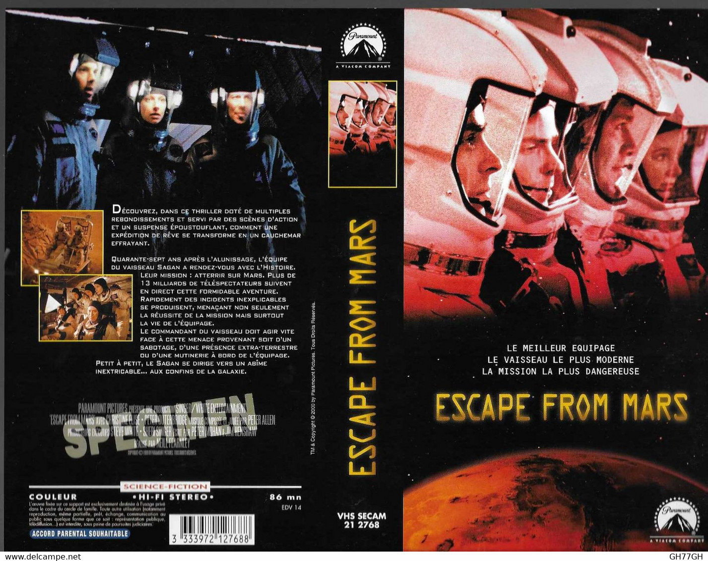 "ESCAPE FROM MARS" -jaquette SPECIMEN Originale PARAMOUNT VIDEO -SCIENCE-FICTION - Sciences-Fictions Et Fantaisie