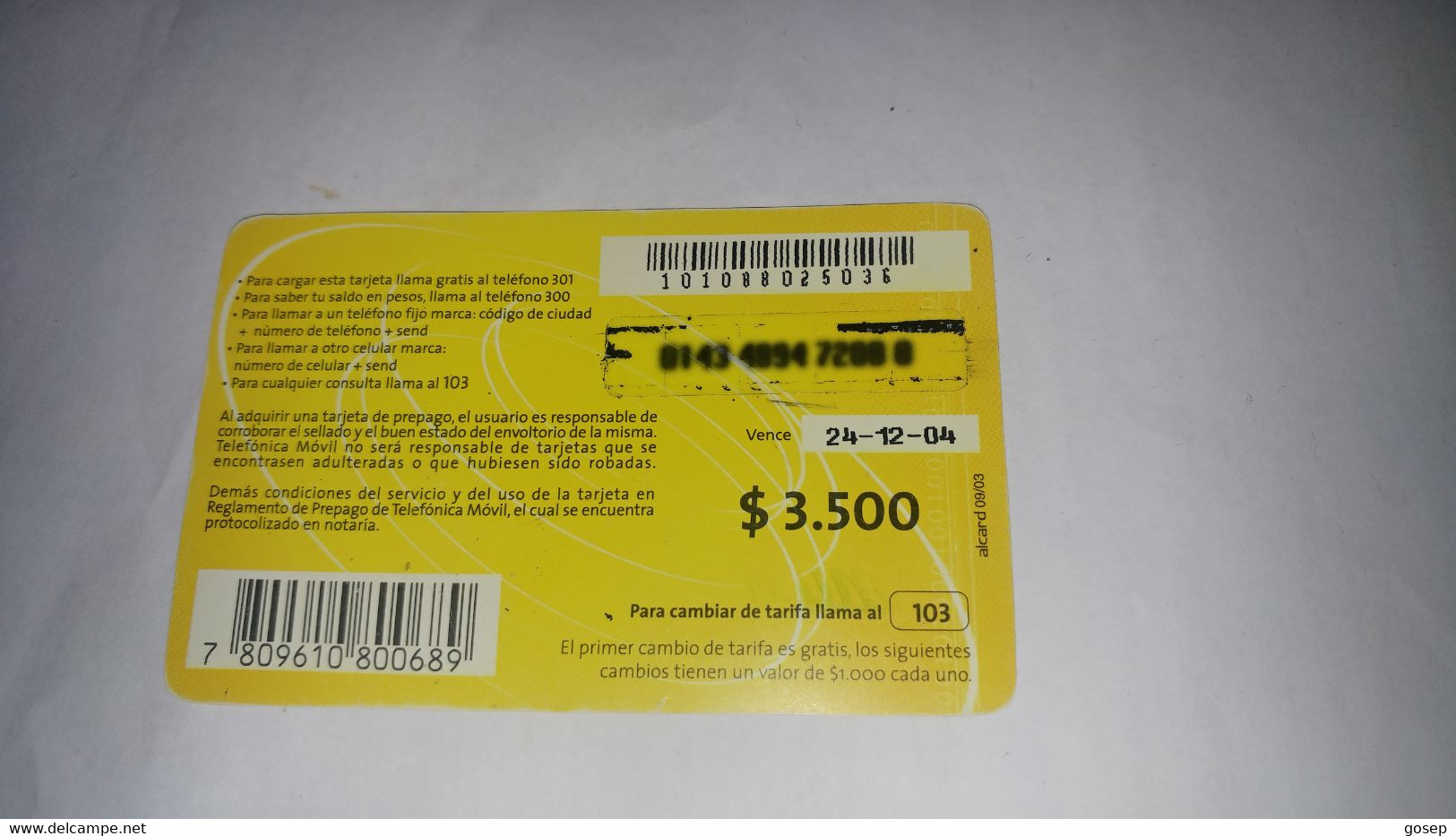 Chile-telefonica Movil-(170)-($3.500)-(0143-4894-7200-0)-(24/12/2004)-(look Outside)-used Card+1card Prepiad Free - Chile