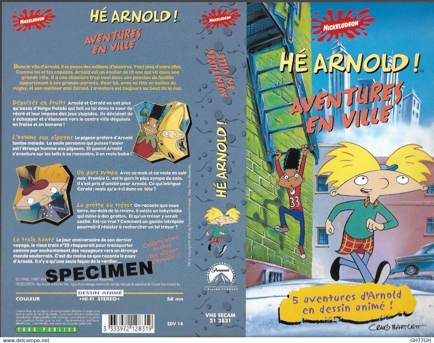 "HE ARNOLD!" -jaquette SPECIMEN Originale PARAMOUNT VIDEO -aventures En Ville - Dibujos Animados