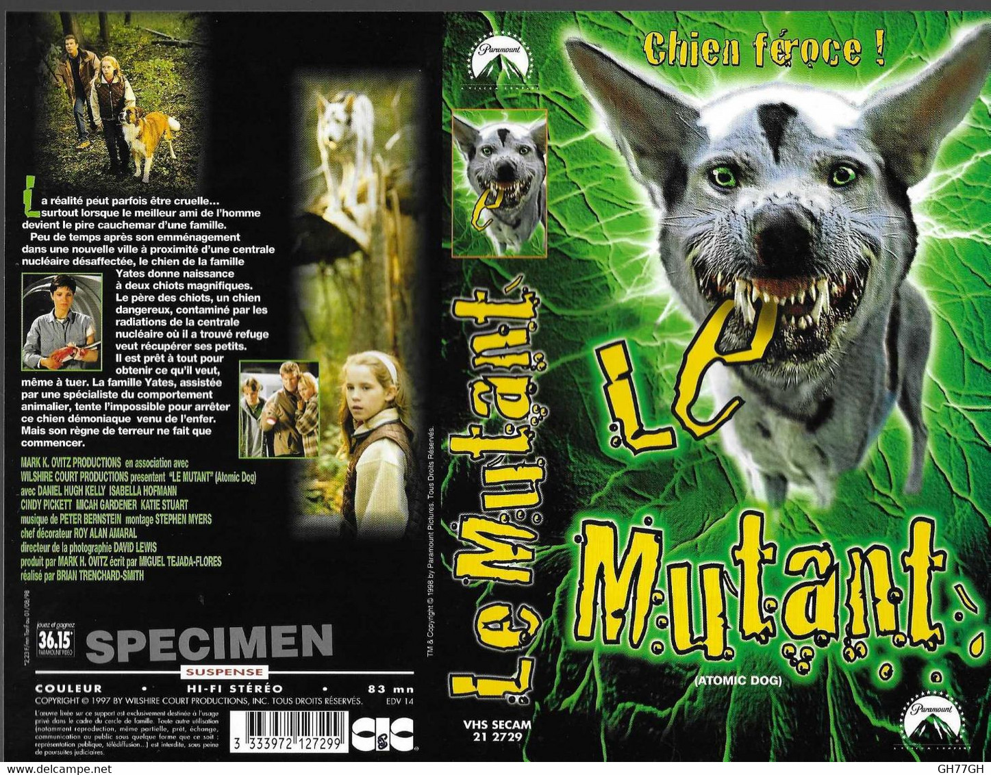 "LE MUTANT" -jaquette SPECIMEN Originale CIC VIDEO -atomic Dog - Horror