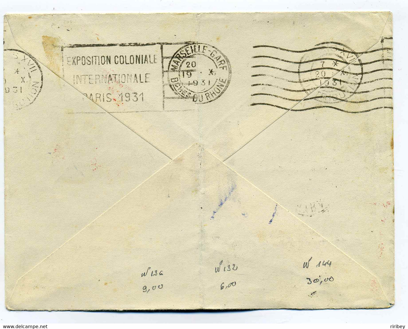 Lettre AIR ORIENT  De SAIGON CENTRAL Pour PARIS / 1931 / Marque De Controle Affranchissement AVION  / Cochinchine - Lettres & Documents