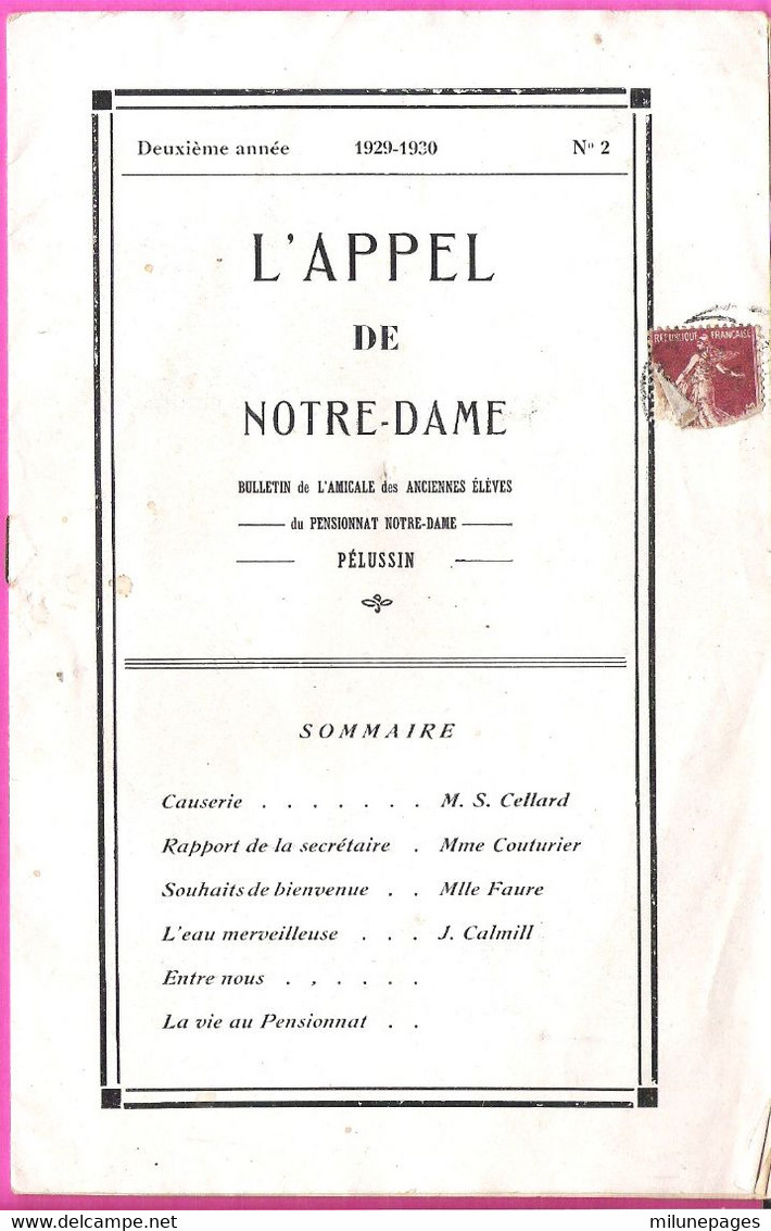 Bulletin N°2 1929 De L'Amicale Des Anciens élèves Du Pensionnat De PELUSSIN Loire L'Appel De Notre-Dame - Rhône-Alpes