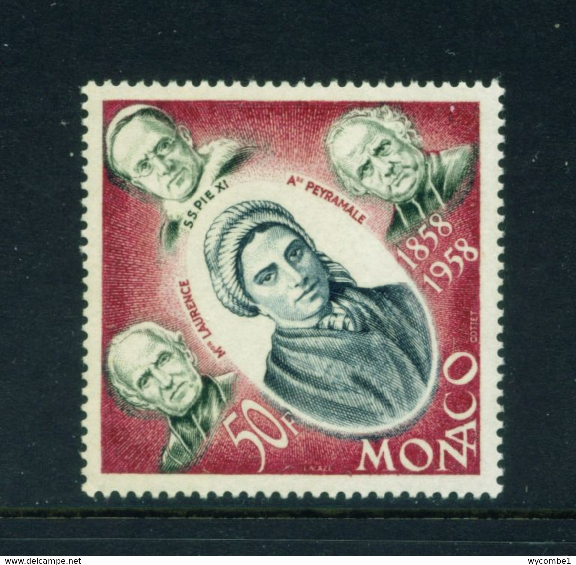 MONACO  -  1958 Lourdes 50f Never Hinged Mint - Unused Stamps