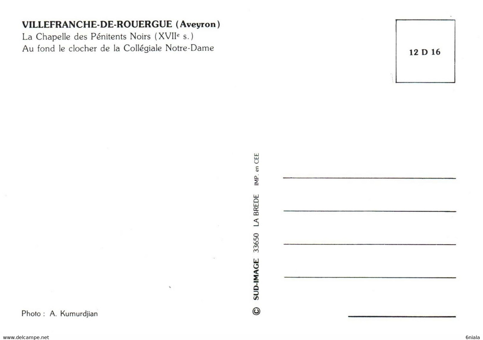 6677 VILLEFRANCHE DE ROUERGUE La Chapelle Des Pénitents Noirs    (scan Recto-verso) 12 Aveyron - Villefranche De Rouergue