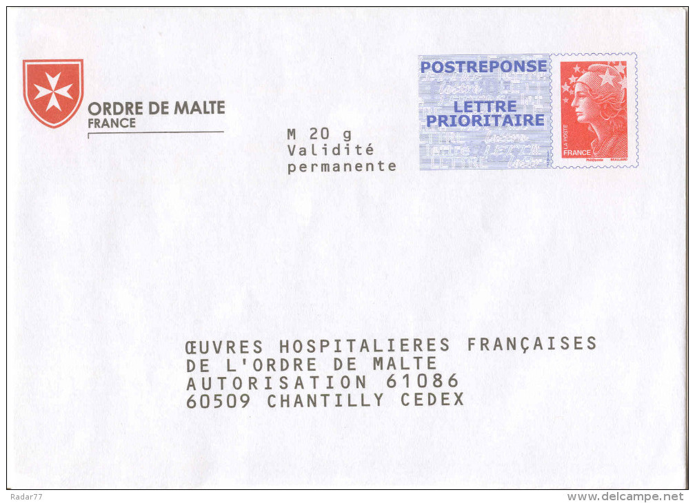 PAP POSTREPONSE LETTRE PRIORITAIRE Beaujard Ordre De Malte - 08P480 Au Verso - 42 43 44 /51/3/08/*3* à L'intérieur - Prêts-à-poster: Réponse /Beaujard