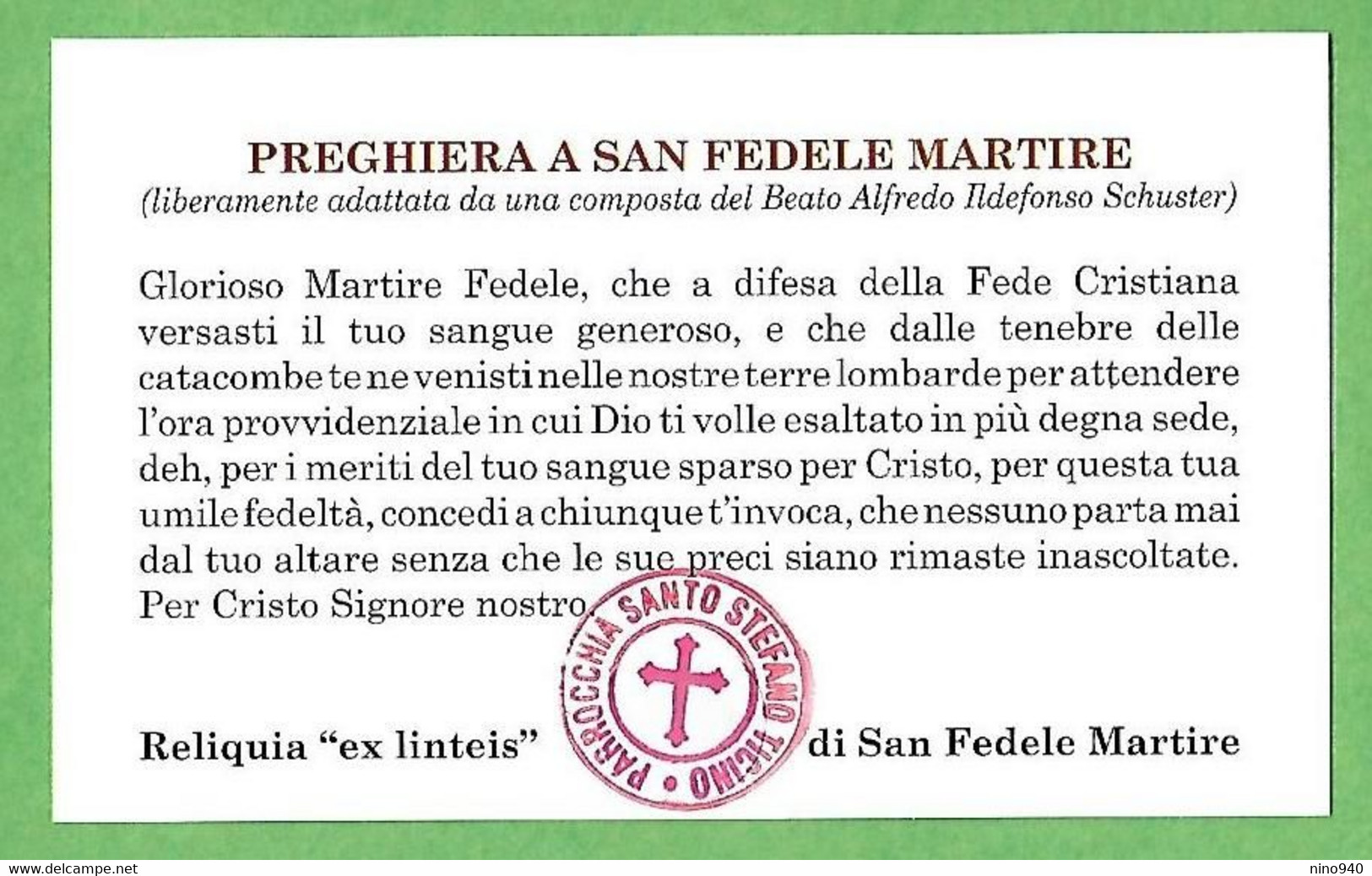 Santino/reliquia/holycard/relic: S. FEDELE M. - M - PR - Religión & Esoterismo