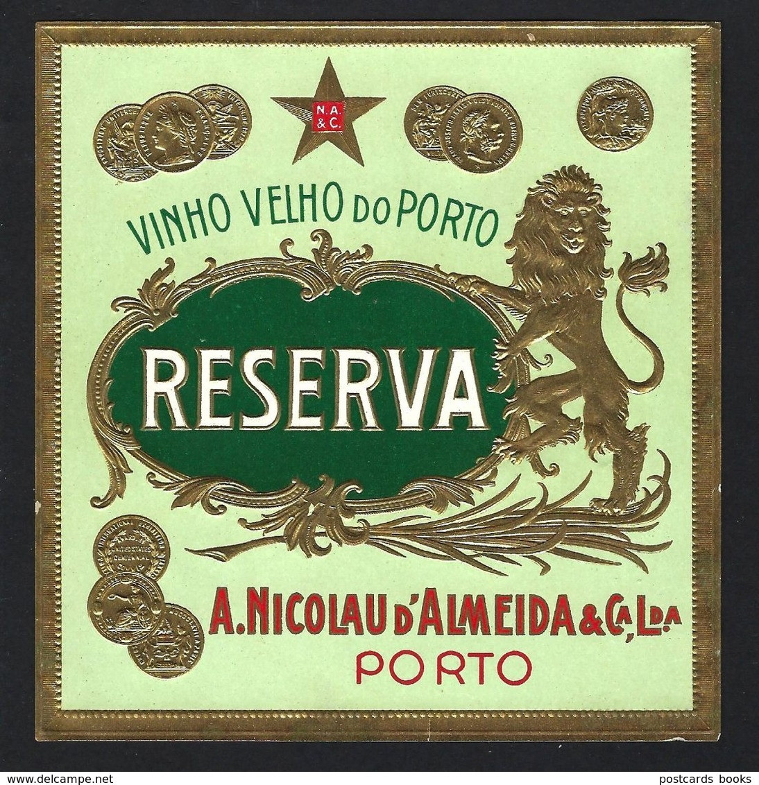 Rotulo Relevo Dourado VINHO VELHO Do PORTO "Reserva" A.NICOLAU D'ALMEIDA. OLD PORT WINE Gilded Label PORTUGAL 1900s - Otros & Sin Clasificación