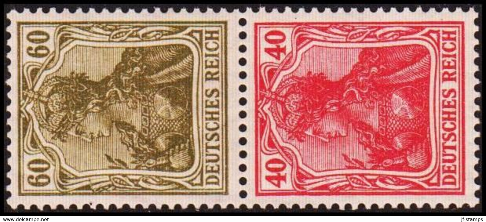 1915. DEUTSCHES REICH. 60 + 40 PF. Germania. Never Hinged. From Booklet. (Michel S 25) - JF415490 - Se-Tenant