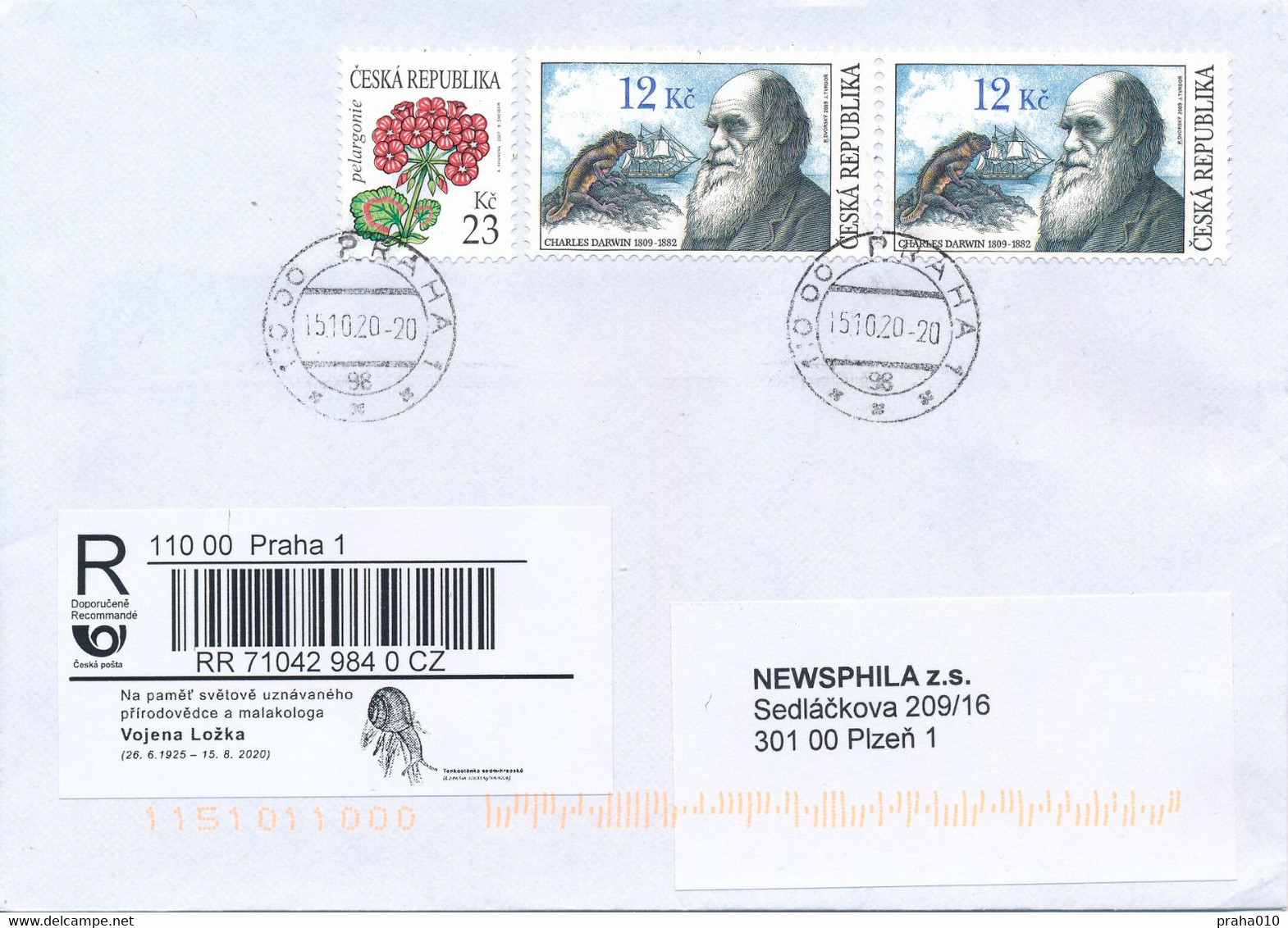 Czech Rep. / Comm. R-label (2020/54) Praha 1: Vojen Lozek (1925-2020) Czech Naturalist; (Lozekia Transsylvanica) (X0318) - Brieven En Documenten