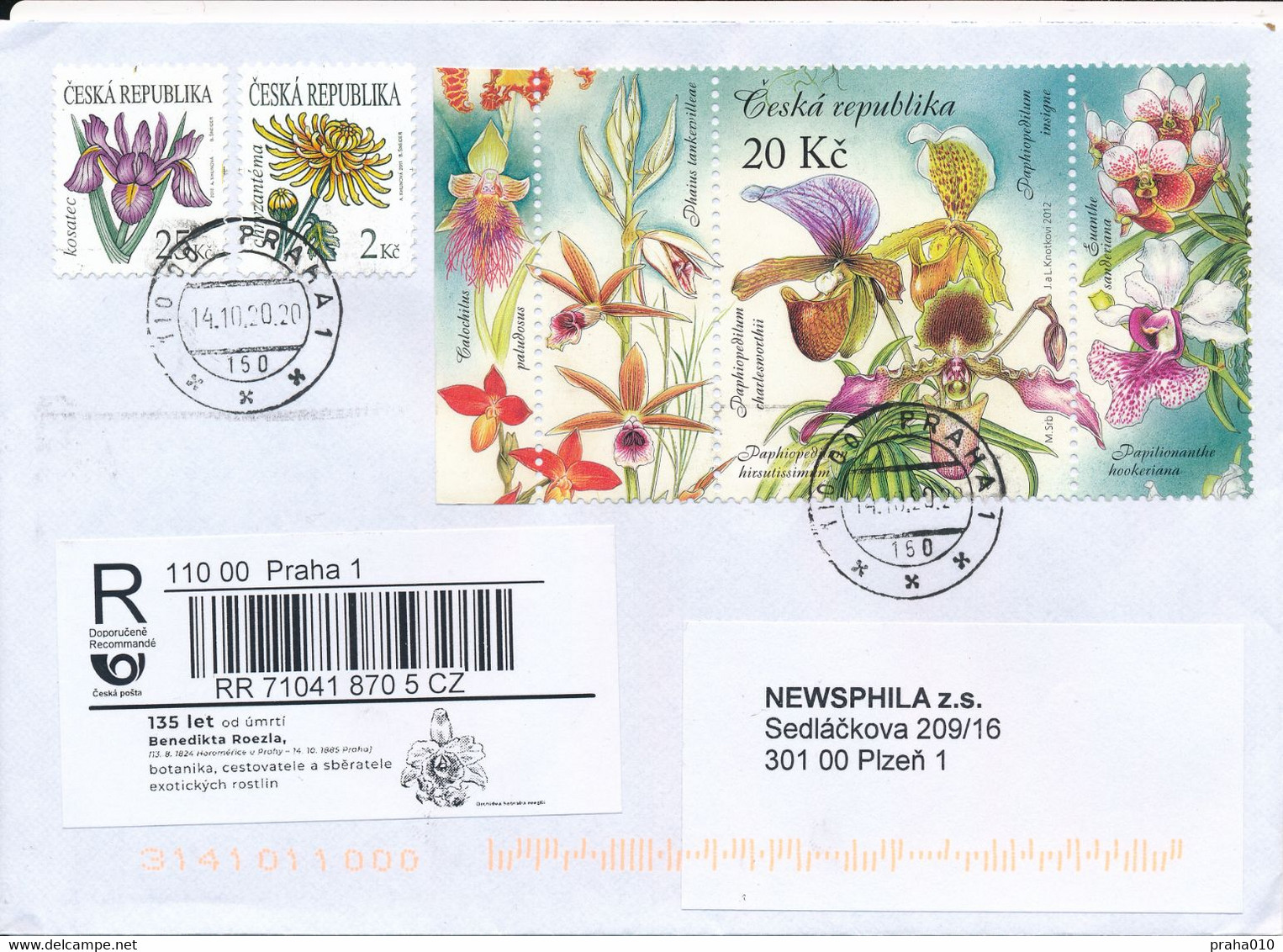 Czech Rep. / Comm. R-label (2020/52) Praha 1: Benedikt Roezl (1824-1885) Cz. Botanist; Orchidea Sobralia Roezlii (X0338) - Brieven En Documenten