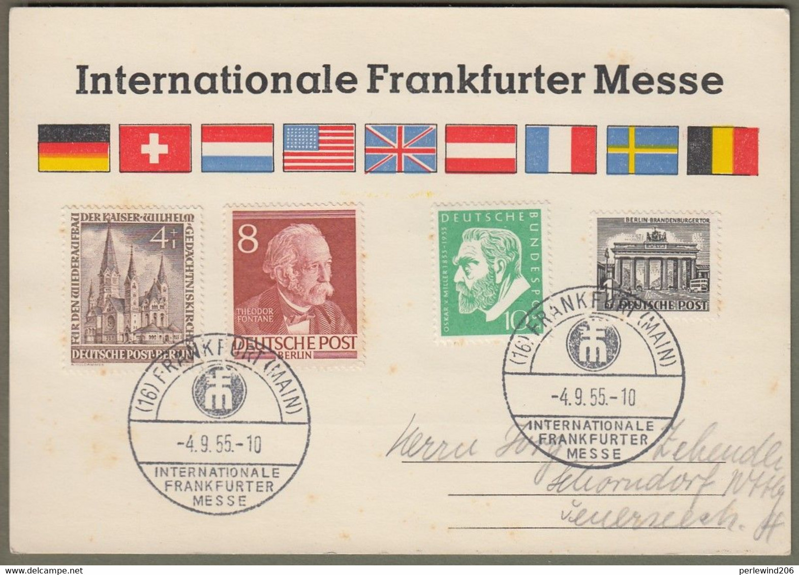 Berlin: Sonderkarte Mit Mi.-Nr. 42, 94, 106 U. Bund 209 SST: " Internationale Frankfurter Messe 1955 " !   X - Cartas & Documentos