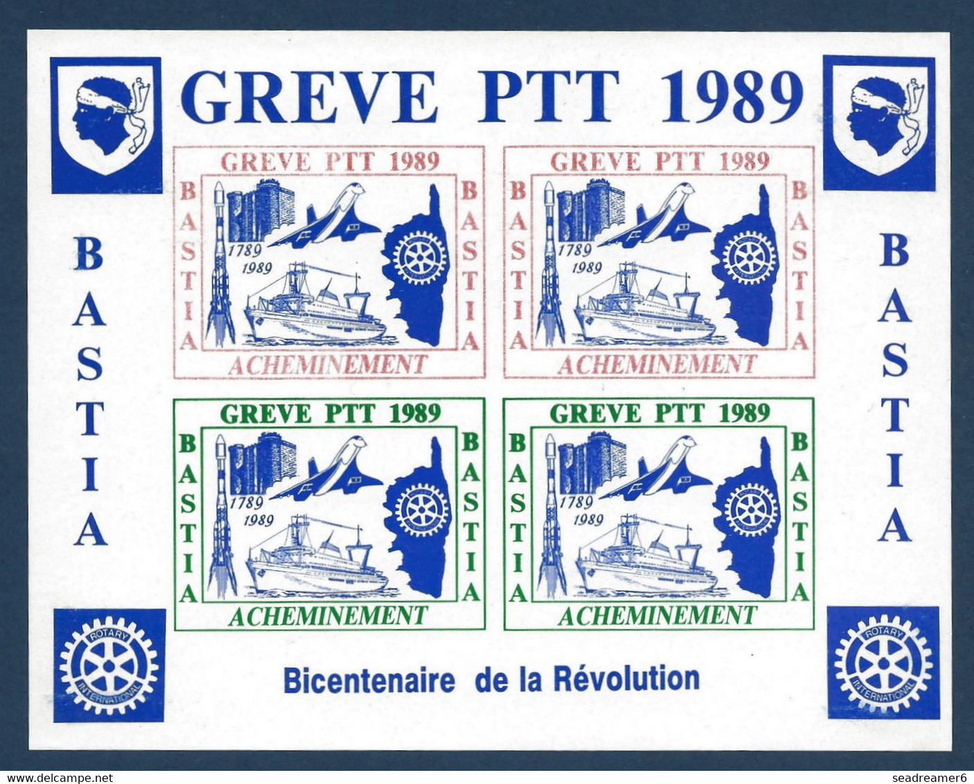 France Timbres Bloc De Grève En Corse Bastia 1989 Bicentenaire De La Revolution TGV Concorde Fusée TTB - Autres & Non Classés