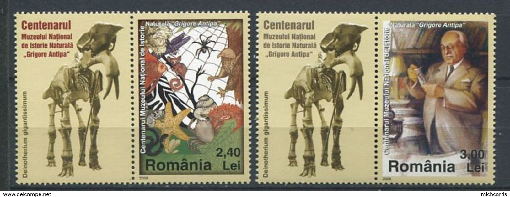 293 - ROUMANIE 2008 - Yvert 5300/01 + Vignette - Cameleon Araignee Oiseau Musee - Neuf ** (MNH) Sans Trace De Charniere - Unused Stamps