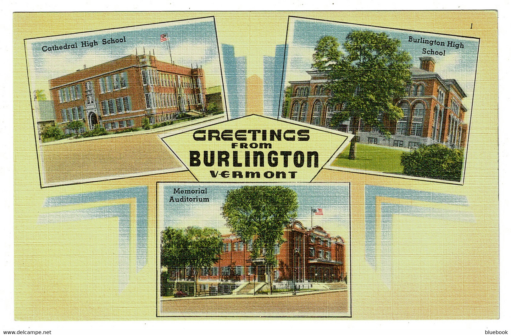 Ref 1475 - Early USA Postcard - 3 Views Burlington Vermont - High Schools & Auditorium - Burlington