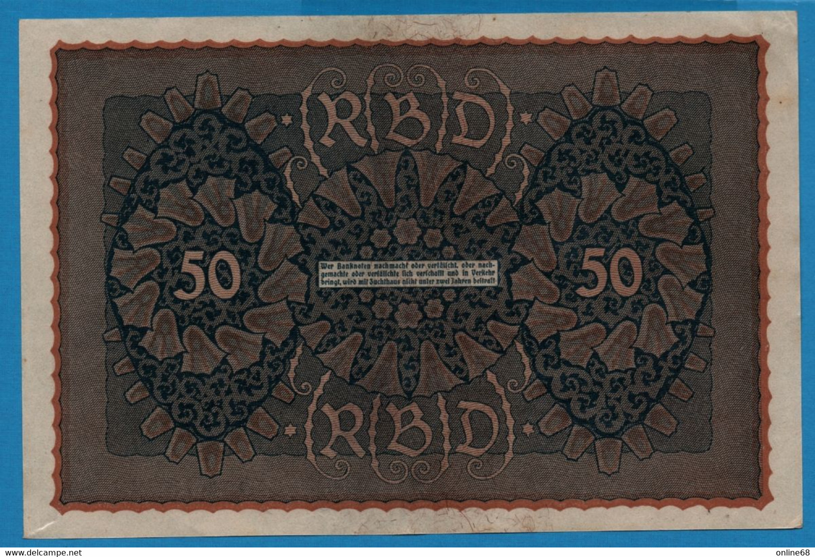 DEUTSCHES REICH 50 Mark  24.06.1919 Série PB A # 918723  P# 66 Reihe 1 - 50 Mark