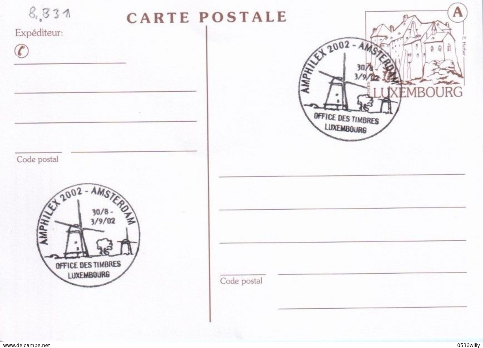 AMPHILEX Amsterdam - Office Des Timbres Luxembourg (8.331) - Covers & Documents