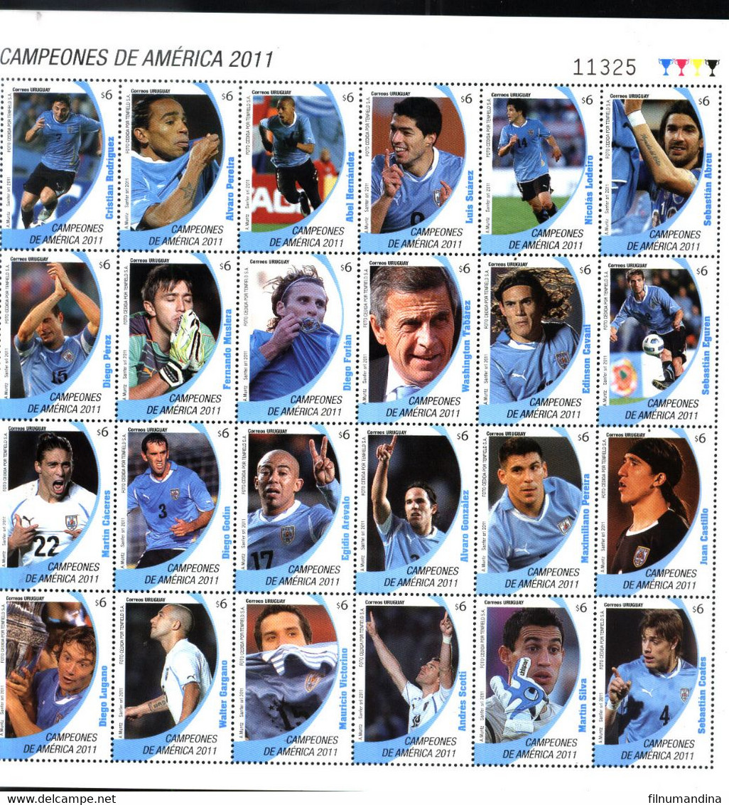 URUGUAY 2011 SPORT FOOTBALL SOCCER COPA AMERICA CHAMPION PLAYERS FULL MINISHEET, KLEINBOGEN MNH,NEUF,POSTFRISCH, MNH - Soccer American Cup