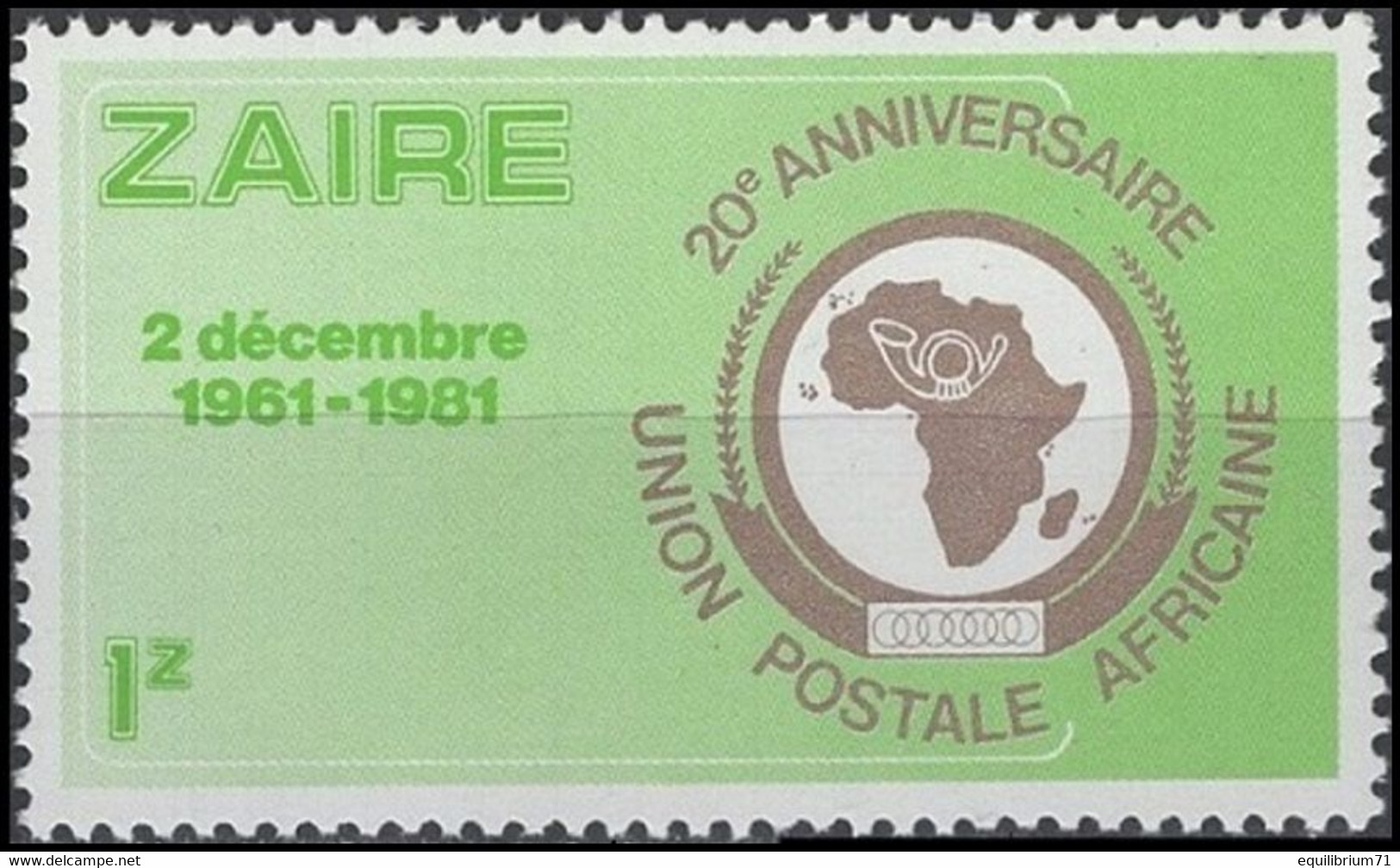 1133** - ZAÏRE - 20e Anniversaire De L'union Postale Africaine / 20e Verjaardag Van De Afrikaanse Postunie - U.P.A. - Neufs