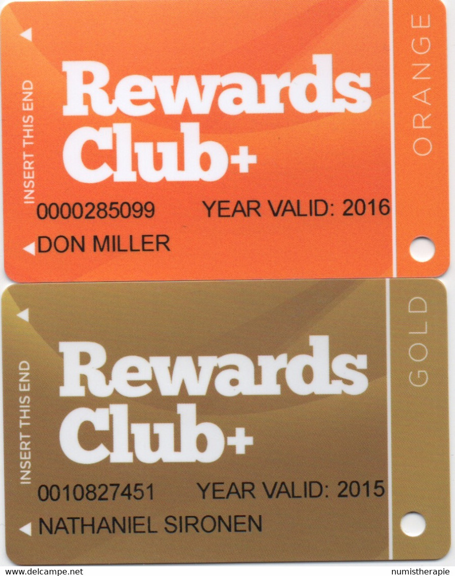 Lot De 2 Cartes : Hooters Casino Hotel Las Vegas : Rewards Club+ Orange & Gold - Casinokaarten