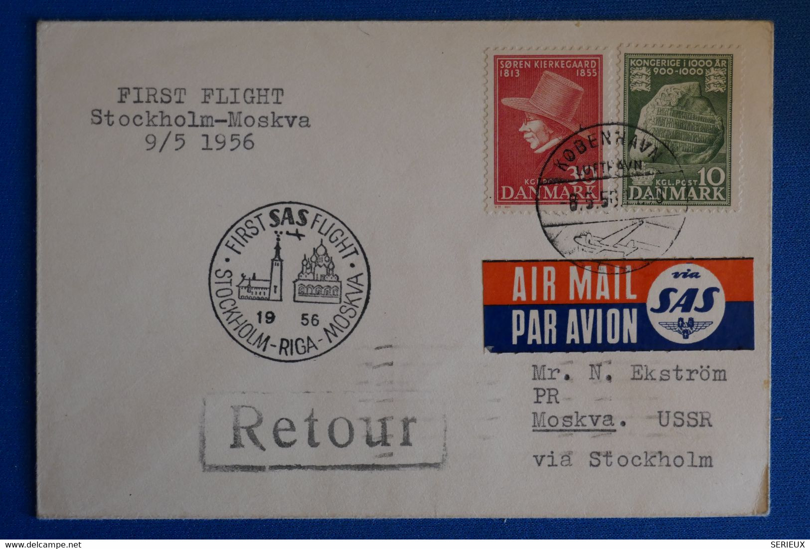 L7 DANEMARK BELLE LETTRE RARE 1956 PREMIER VOL STOCKHOLM POUR MOSCOU  +AFFRANCH INTERESSANT - Briefe U. Dokumente