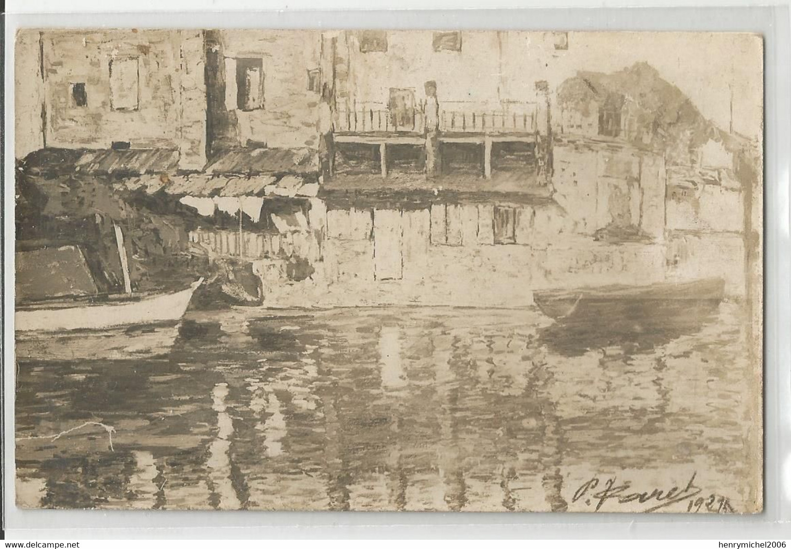 Corse Carte Photo Quai Propriano Illustrée Par Paret ? En 1929 - Sonstige & Ohne Zuordnung