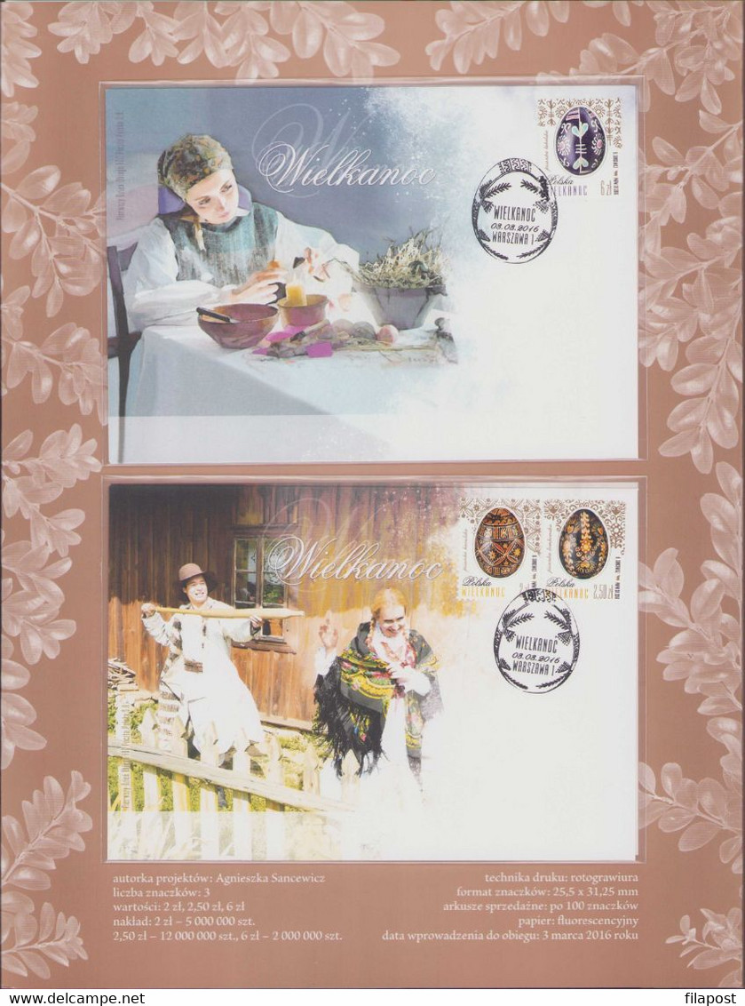 2016 Poland Mi 4820-22 Easter Holiday, Souvenir Booklet With 3 Stamps And 2 FDC In Decorative Envelope MNH** FV - Postzegelboekjes