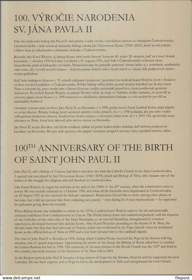 2020 Poland Souvenir Booklet 100th Anniv Of Birth Pope John Paul II Joint Issue With Slovak Post 2 Full Sheet MNH** FV - Libretti
