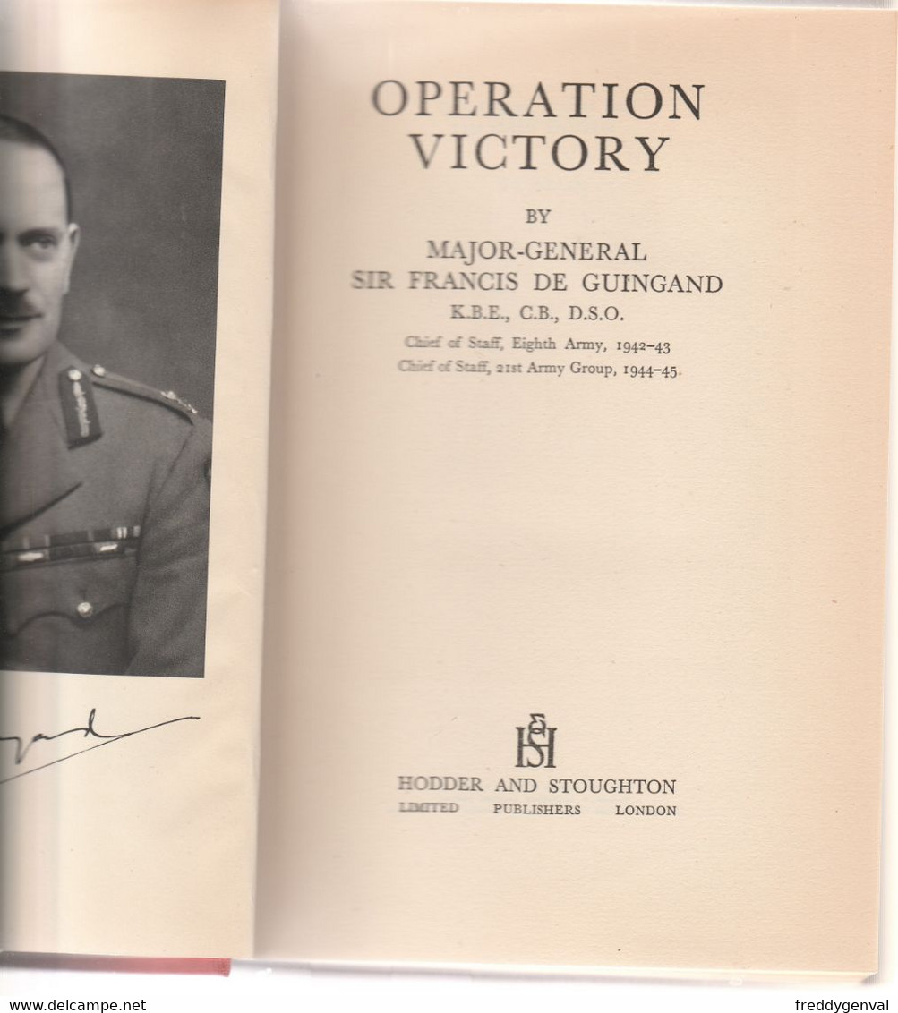 OPERATION VICTORY BY SIR FRANCIS DE GUINGAND - Guerre 1939-45