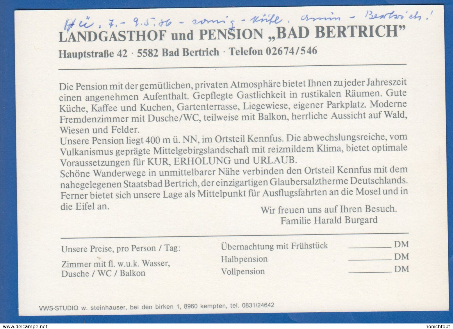 Deutschland; Bad Bertrich; Gasthof Bad Bertrich (Werbekarte) - Bad Bertrich