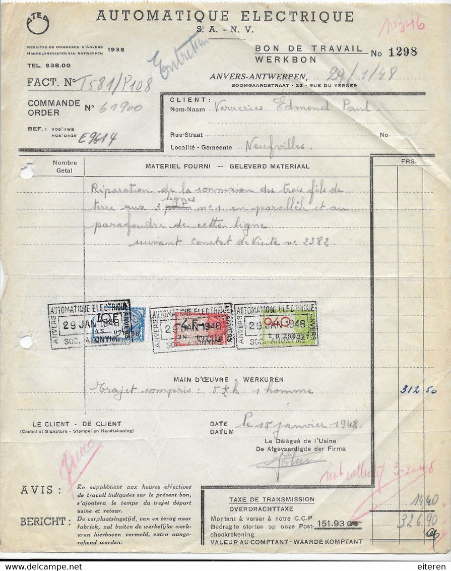 37 Verschillende Facturen 1930-1948 Met 1 Tot 6 Zegels - Documents