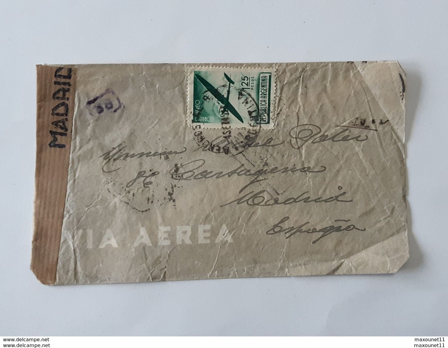 Lot De 2 Enveloppes Envoyées D'Argentina Via Correo Aereo . Censura Gubernativa Madrid . ... Lot41 . - Briefe U. Dokumente