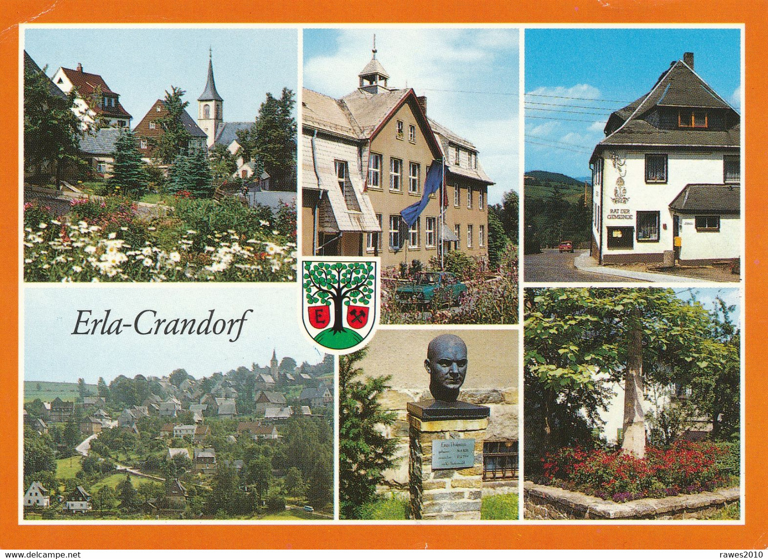 AK DDR Erla-Crandorf 1990 MBK Wappen Kirche Postmeilensäule Thälmann-Denkmal - Bild Und Heimat Reichenbach - Schwarzenberg (Erzgeb.)