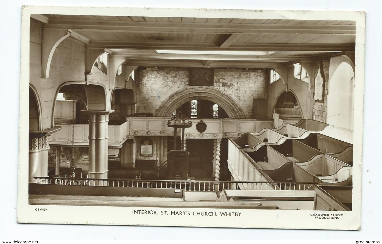 Yorkshire  Postcard Whitby Interior Of St. Marys Church Rp Posted 1957 - Whitby