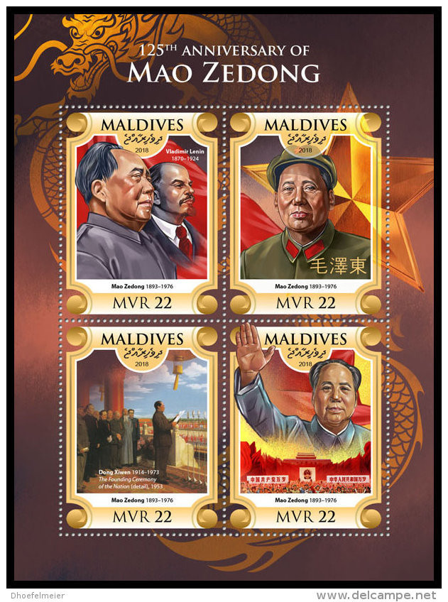 MALDIVES 2018 MNH** Mao Zedong V. Lenin D. Xiwen M/S - OFFICIAL ISSUE - DH1826 - Mao Tse-Tung