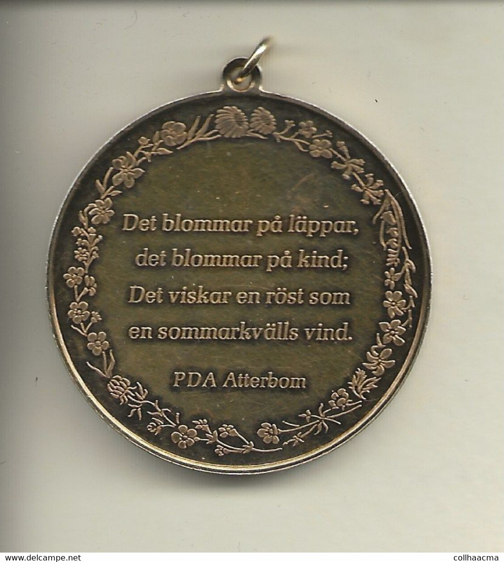 Suéde Médaille En Vermeil Avec Poème Suédois / Suéde Medal In Vermeil With Poem In Swedish Gilded 24 Carats PDA Atterbom - Andere & Zonder Classificatie