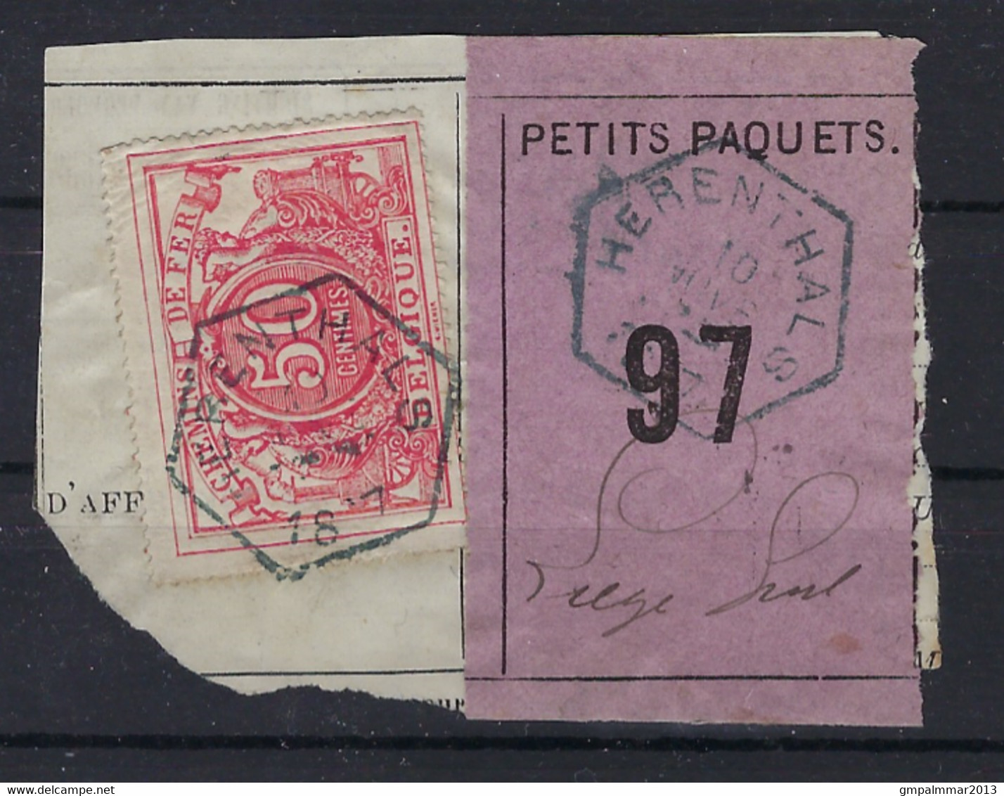 SP 11 / TR 11 Fragment Met Etiquette PETITS PAQUETS : Nr. 97 HEXAGONALE Stempel HERENTHALS > LIEGE ! LOT 269 - Documents & Fragments