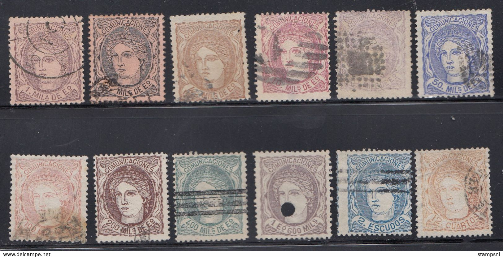 Spain - 1870 - 1m-12c - Yv. 102-113 - Used - Used Stamps