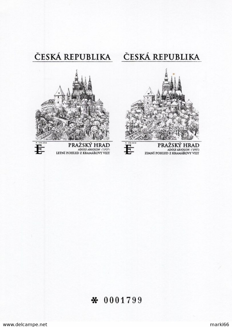 Czech Republic - 2019 - Prague Castle In Summer And Winter - Limited Edition Numbered Author's Blackprint (stamp Proof) - Brieven En Documenten