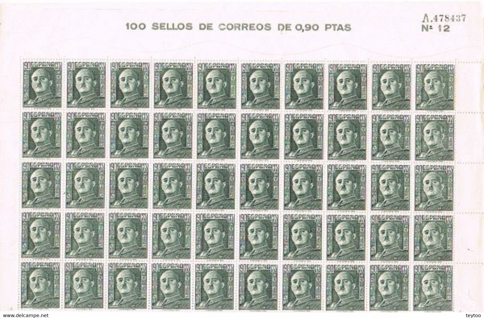 [A0166] España 1949; Pliego Francisco Franco 90c. (MNH) - Hojas Completas