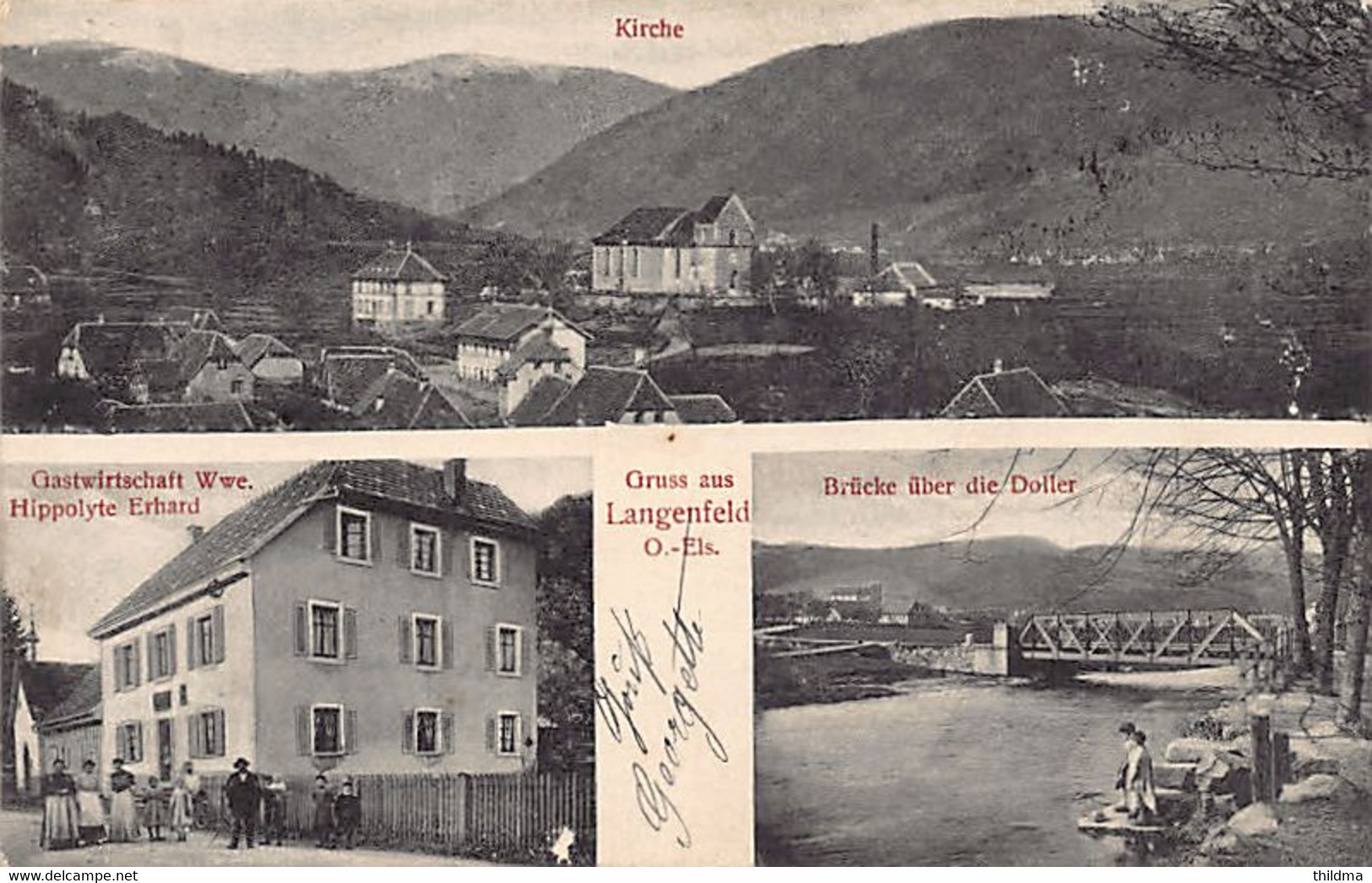 Langenfeld Kirchberg - Vue D'ensemble - Pont Sur La Doller - Auberge Hippolyte Erhard- Ed. J. Kuntz - Otros & Sin Clasificación